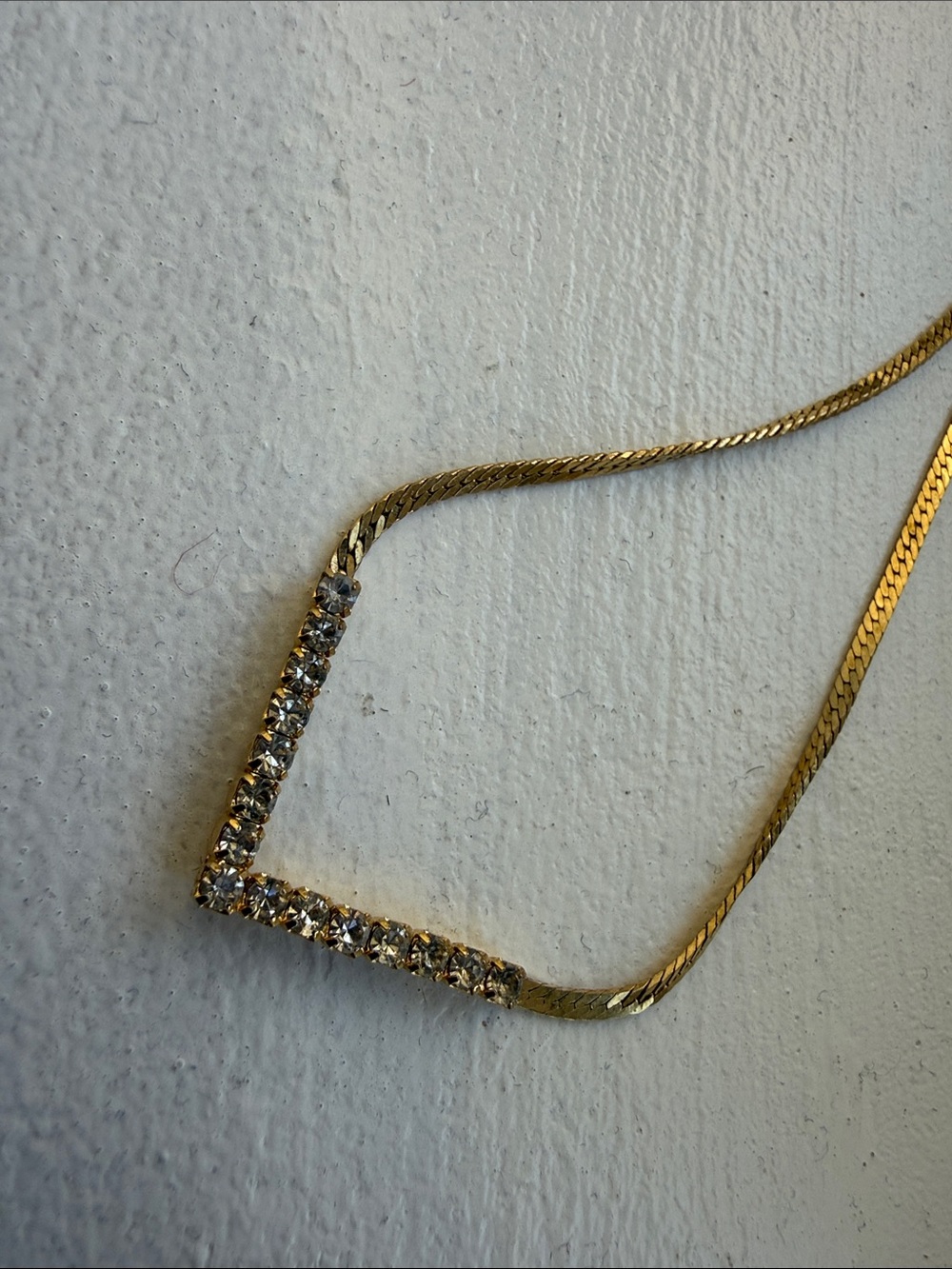 Gold V-Style Chain Necklace with Rhinestone Accent